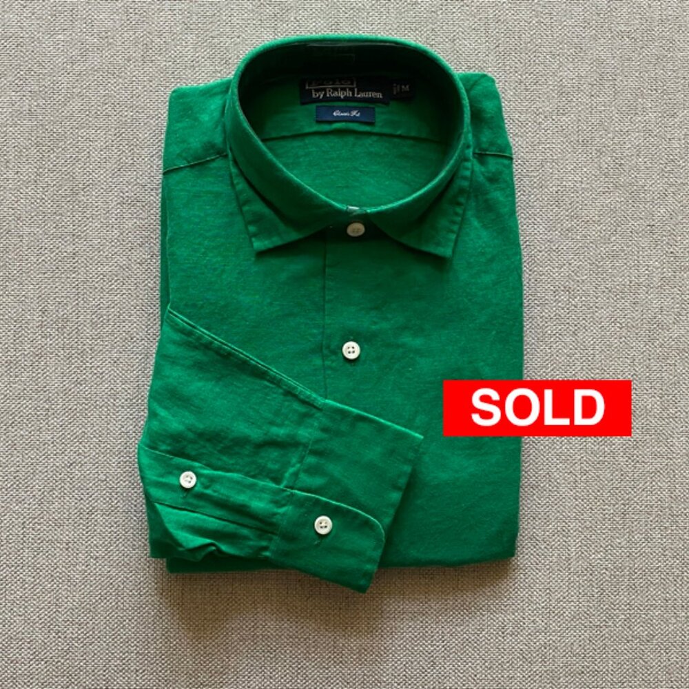 Polo Ralph Lauren Men's New Green Linen Long Sleeve Shirt Size Medium